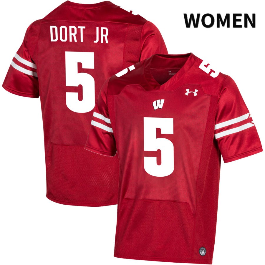 Wisconsin Badgers Women's #5 Cedrick Dort Jr NCAA Under Armour Authentic Red NIL 2022 College Stitched Football Jersey WW40M35VG